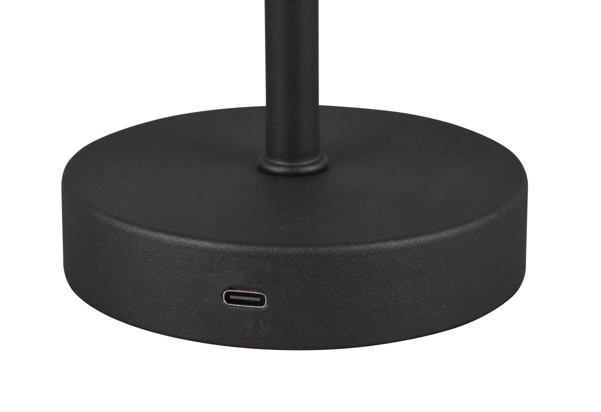 Jeff 30cm Sort bærbar Fra Trio Lighting - Med et genopladeligt batteri og nem opladning via USB-C-porten kan den placeres hvor som helst uden kabler og skabe en hyggelig lys atmosfære.