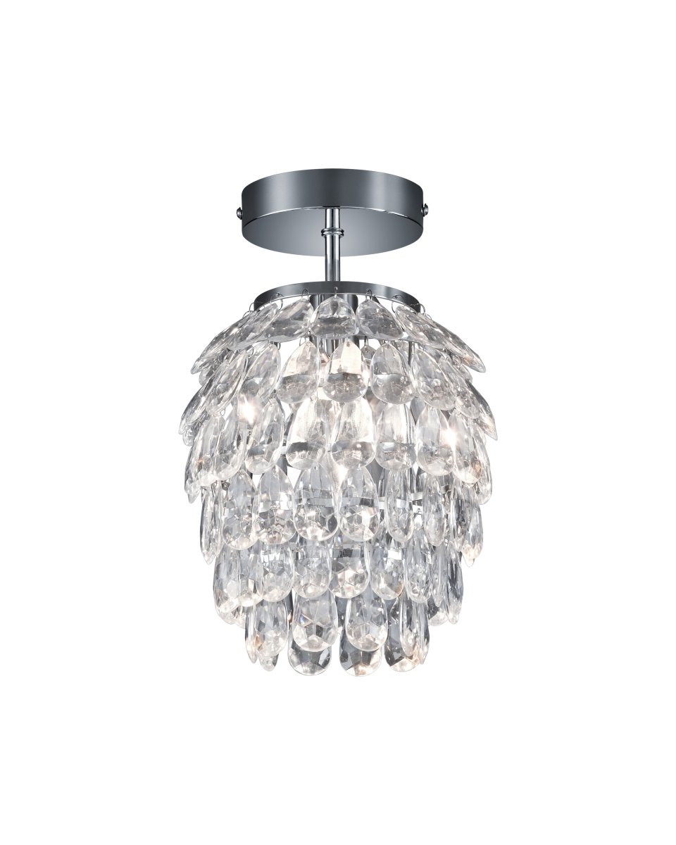 Petty Ø20 Chrom plafond Fra Trio Lighting - De glitrende akrylsten er lavet i kromfarvet metal og tilføjer et strejf af glamour og lyser rummet op med en fantastisk glød.