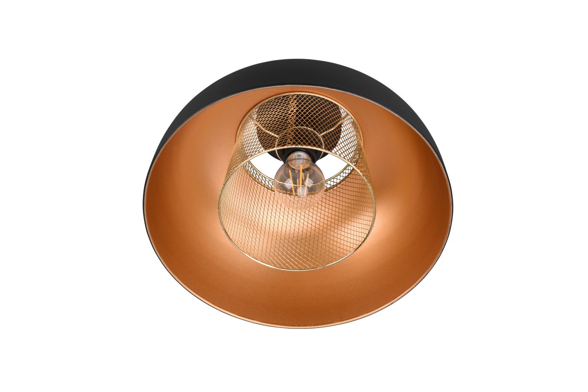 Punch Ø35 Sort plafond Fra Trio Lighting - Lampens elegante form og farvekombination af mat sort og guld tilføjer et r&aring; og stilfuld industriel følelse, der løfter indretningen i dine egne fire vægge.