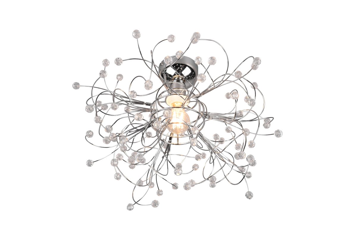 Gloria Ø52 Chrom plafond Fra Trio Lighting - Med sin filigranform og funklende akrylapplikationer spreder lampen en varm og indbydende lyseffekt, perfekt til både stue og spisestue.