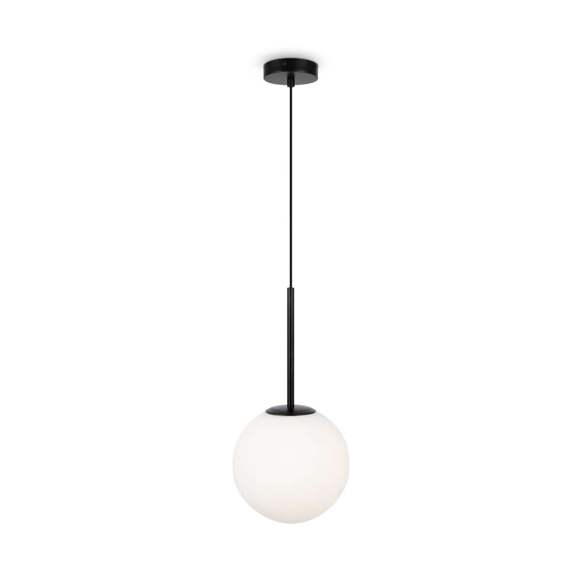 Basic form Ø20 Sort loftslampe Fra Maytoni - Med sin bløde opalglaskugle og et smalt metallisk armatur i sort finish giver lampen et smukt og behageligt lys, der passer perfekt i både moderne og klassiske indretningsstile.