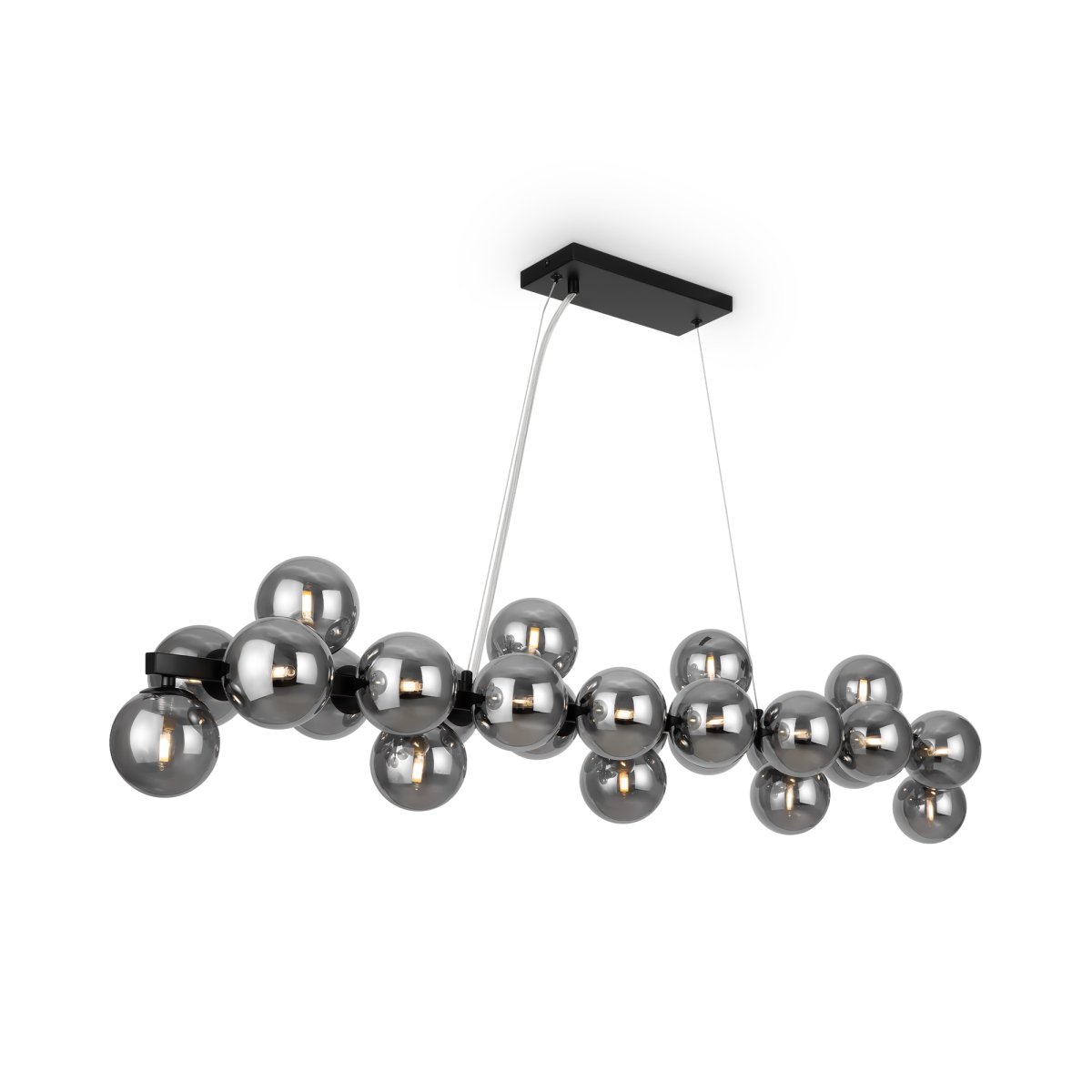 Dallas 123cm Sort loftslampe Fra Maytoni - Dens unikke design med runde glaskupler i forskellige retninger skaber et dramatisk og elegant lysspil, der fylder rummet med varme og karakter.