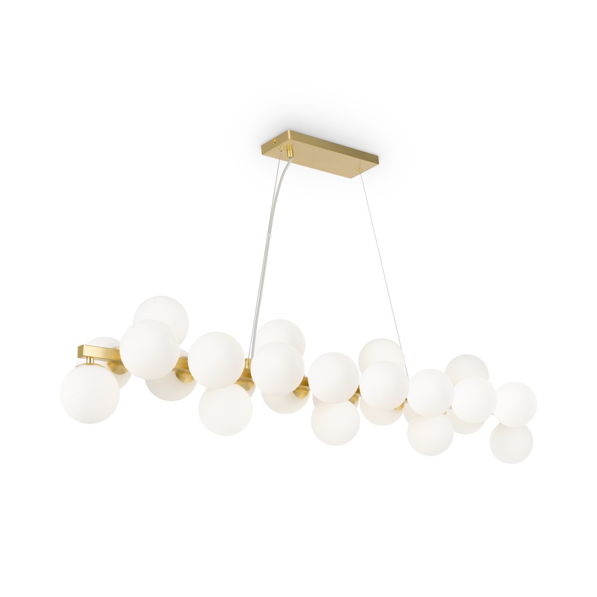 Dallas 123cm Guld loftslampe Fra Maytoni - Dens unikke design med runde glaskupler i forskellige retninger skaber et dramatisk og elegant lysspil, der fylder rummet med varme og karakter.