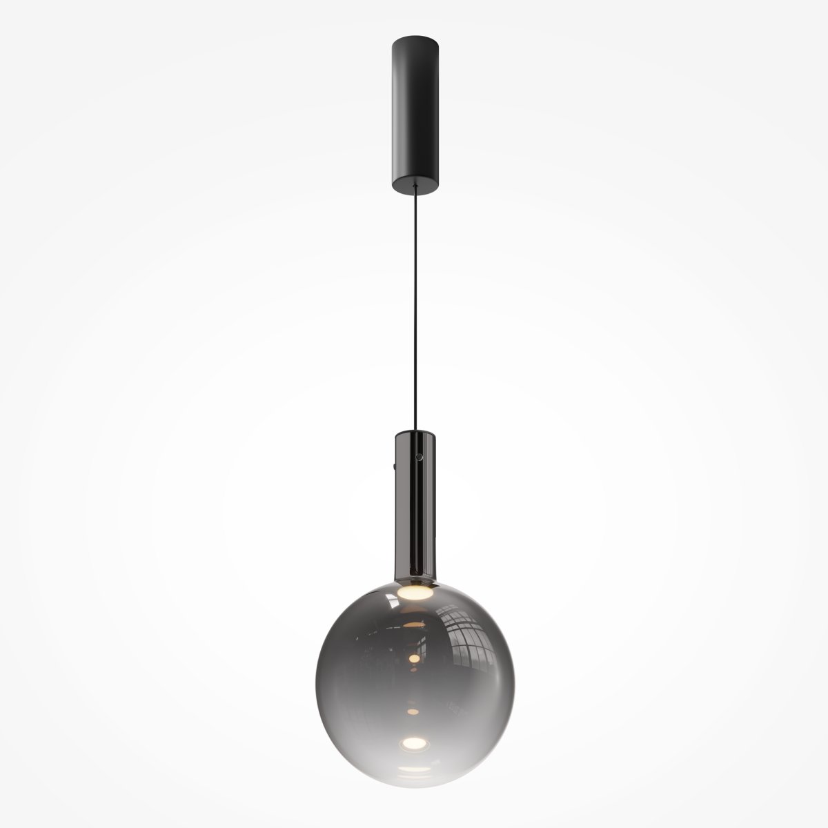 Nebula Ø25 Sort loftslampe Fra Maytoni - Den blæste glaskugle, med en gradient fra en mørkere tone øverst til næsten gennemsigtig i bunden, giver en hypnotisk effekt.