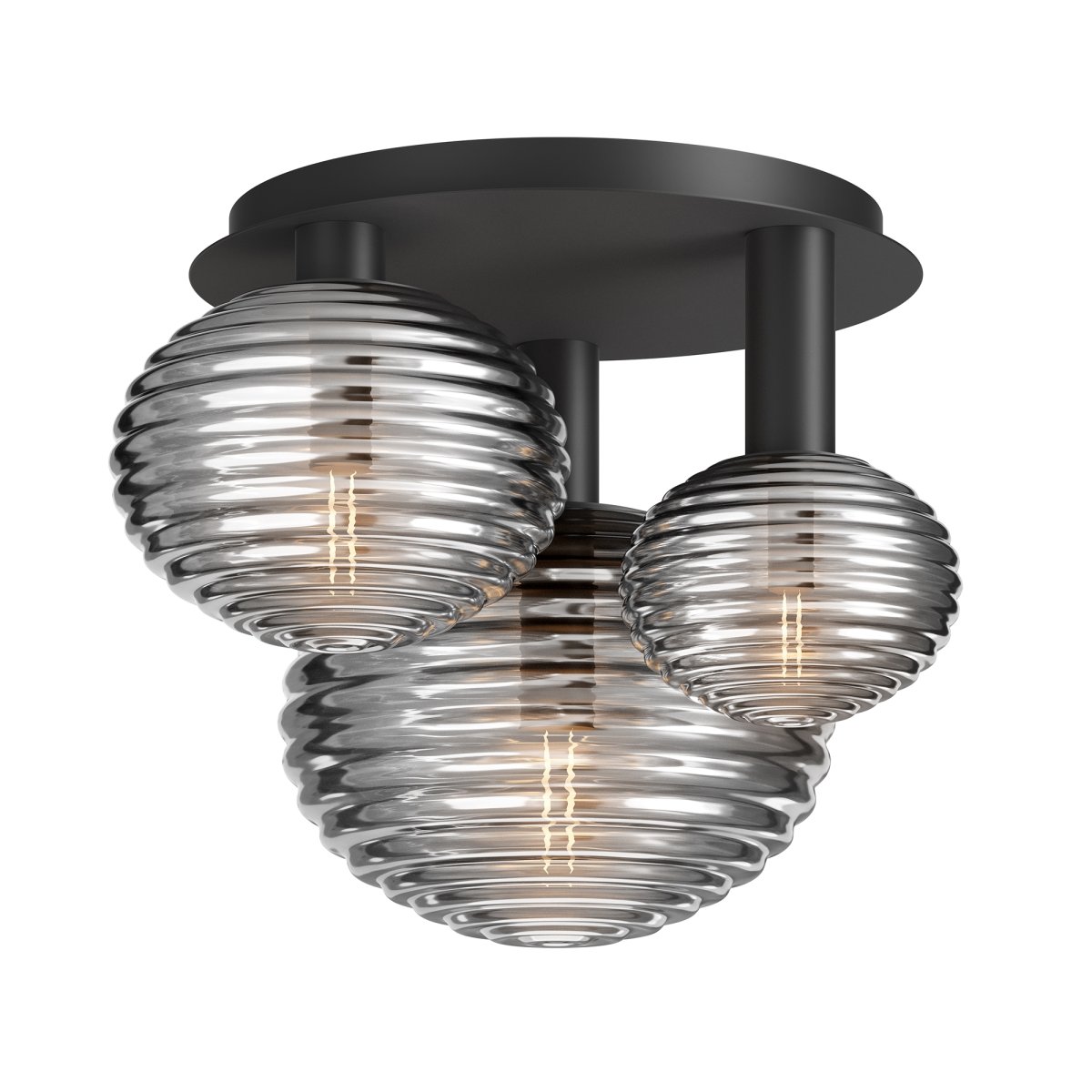 Reels 53cm Sort plafond Fra Maytoni - Det dynamiske design med afrundede kupler skaber et moderne udtryk, mens de r&oslash;gfyldte, blanke kupler bidrager til et sofistikeret lysbillede.
