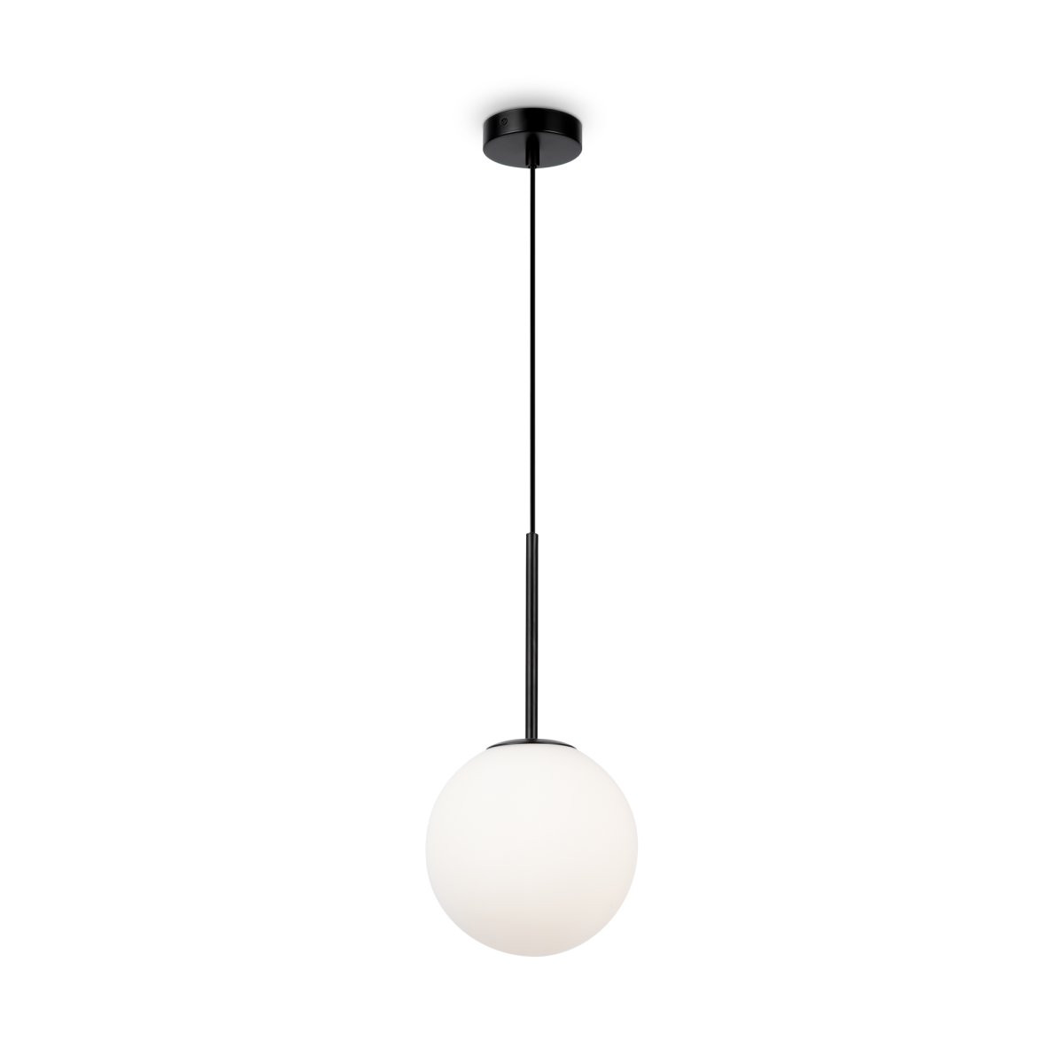 Basic form Ø20 Sort loftslampe Fra Maytoni - Med sin bløde opalglaskugle og et smalt metallisk armatur i sort finish giver lampen et smukt og behageligt lys, der passer perfekt i både moderne og klassiske indretningsstile.