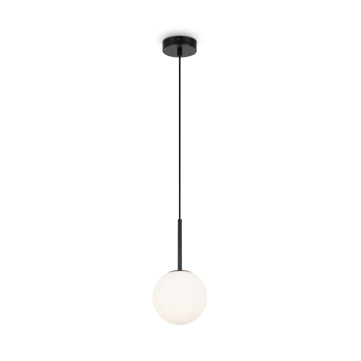 Basic form Ø15 Sort loftslampe Fra Maytoni - Med sin bløde opalglaskugle og et smalt metallisk armatur i sort finish giver lampen et smukt og behageligt lys, der passer perfekt i både moderne og klassiske indretningsstile.