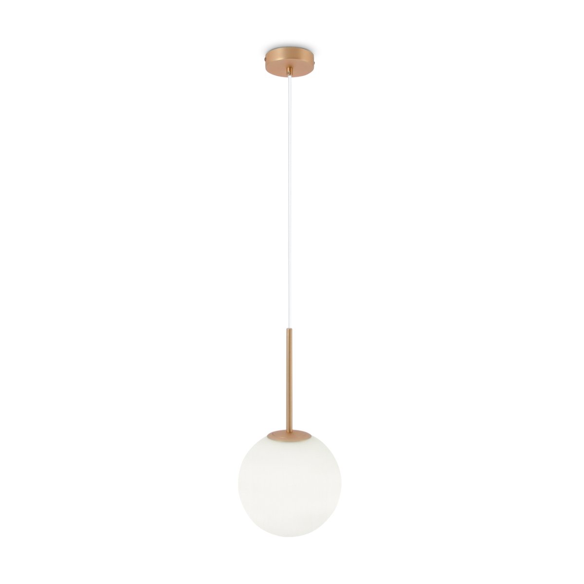 Basic form Ø20 Guld loftslampe Fra Maytoni - Med sin bløde opalglaskugle og et smalt metallisk armatur i guldfinish giver lampen et smukt og behageligt lys, der passer perfekt i både moderne og klassiske indretningsstile.