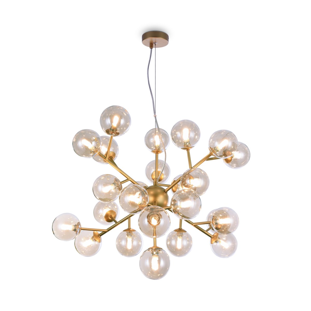 Dallas Ø65 Guld loftslampe Fra Maytoni - Dens unikke design med runde glaskupler i forskellige retninger skaber et dramatisk og elegant lysspil, der fylder rummet med varme og karakter.