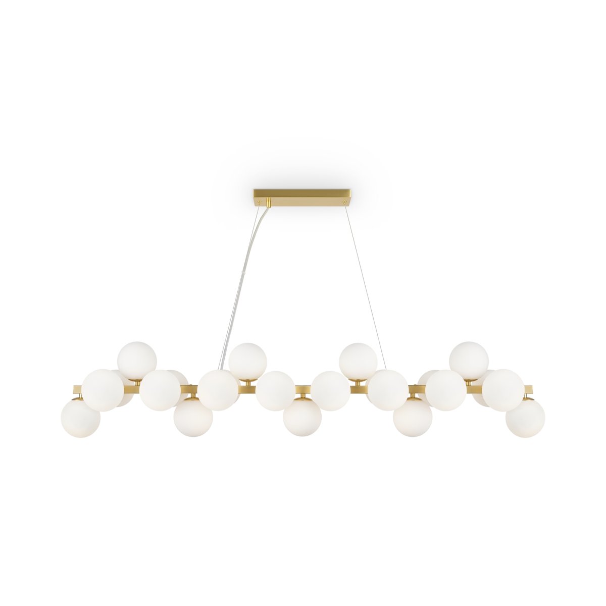 Dallas 123cm Guld loftslampe Fra Maytoni - Dens unikke design med runde glaskupler i forskellige retninger skaber et dramatisk og elegant lysspil, der fylder rummet med varme og karakter.