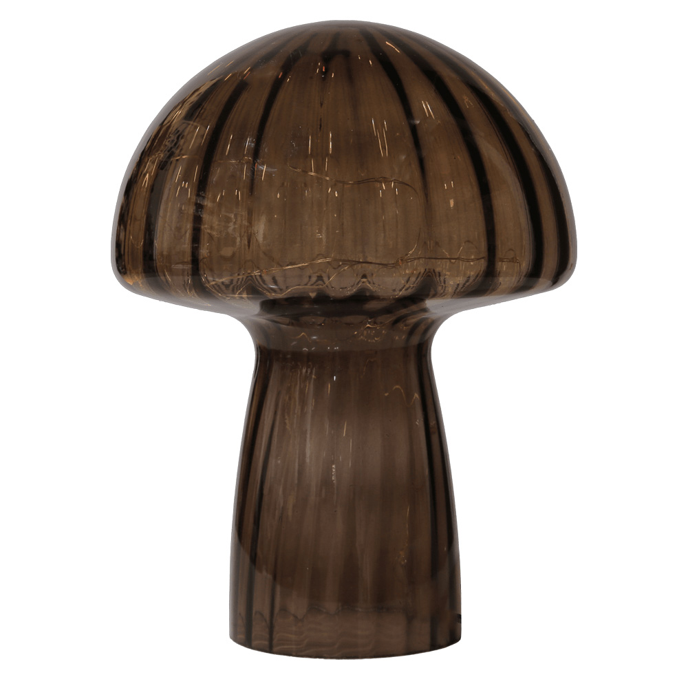 Mushroom 23cm Rødbrun bordlampe Fra Pixie Design - Den er udstyret med timer og en praktisk 5-trins lysd&aelig;mper til at justere lyset efter behov, hvilket g&oslash;r den perfekt til b&aring;de opgavebelysning og hyggelig aftenbelysning.