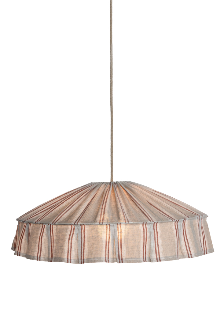 Vinga Skærm Ekskl. Ophæng Ø58 Natur/rust loftslampe Fra Alde & Lind - Vinga er en dekorativ loftslampeskærm lavet af 100% hør med et stribet mønster i rustfarvede og naturlige toner.