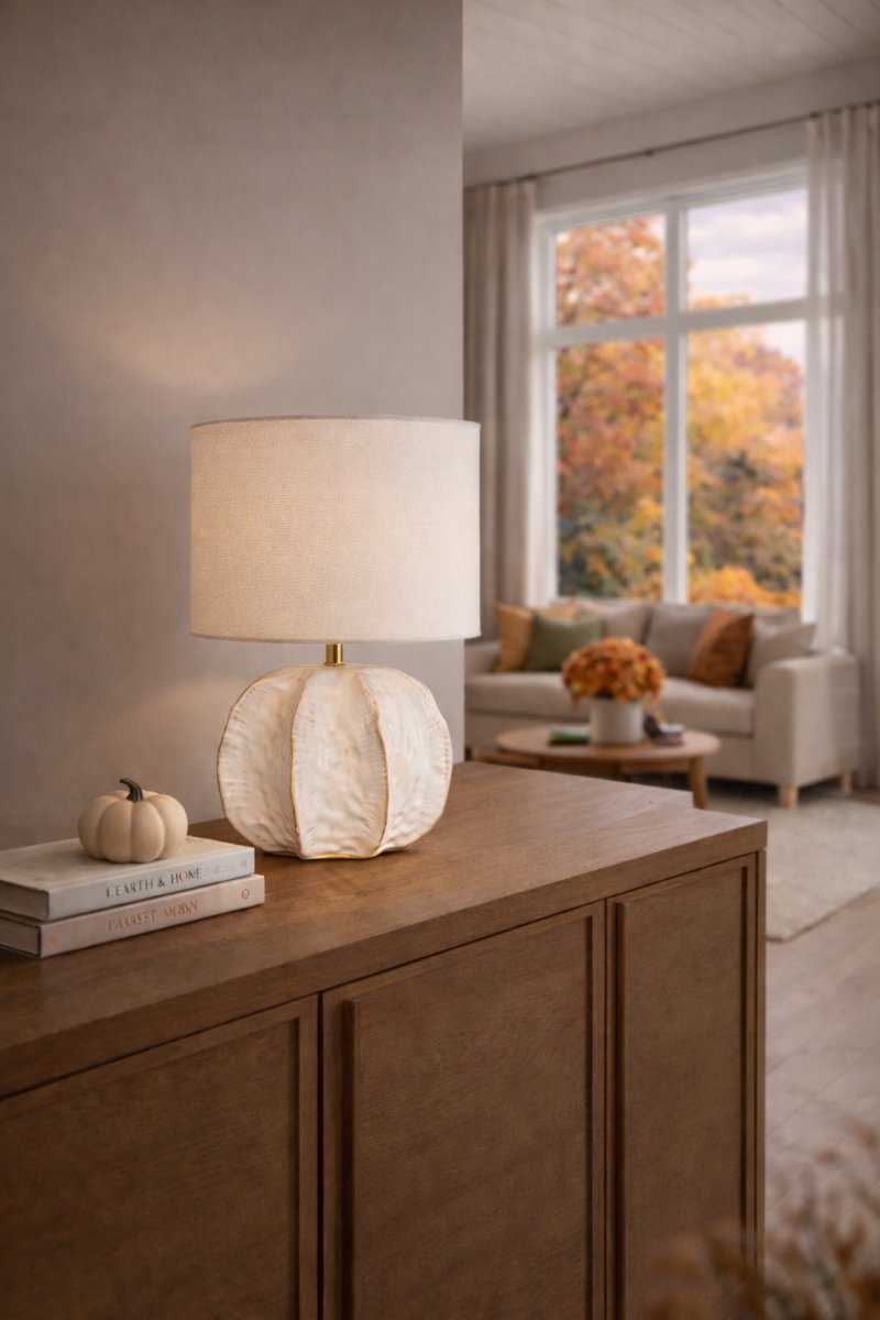 Sandy 37cm Hvid bordlampe Fra Cottex - Sandy er en dekorativ bordlampe med en bl&oslash;dt formet keramisk lampefod, der giver et livligt og organisk udtryk.
