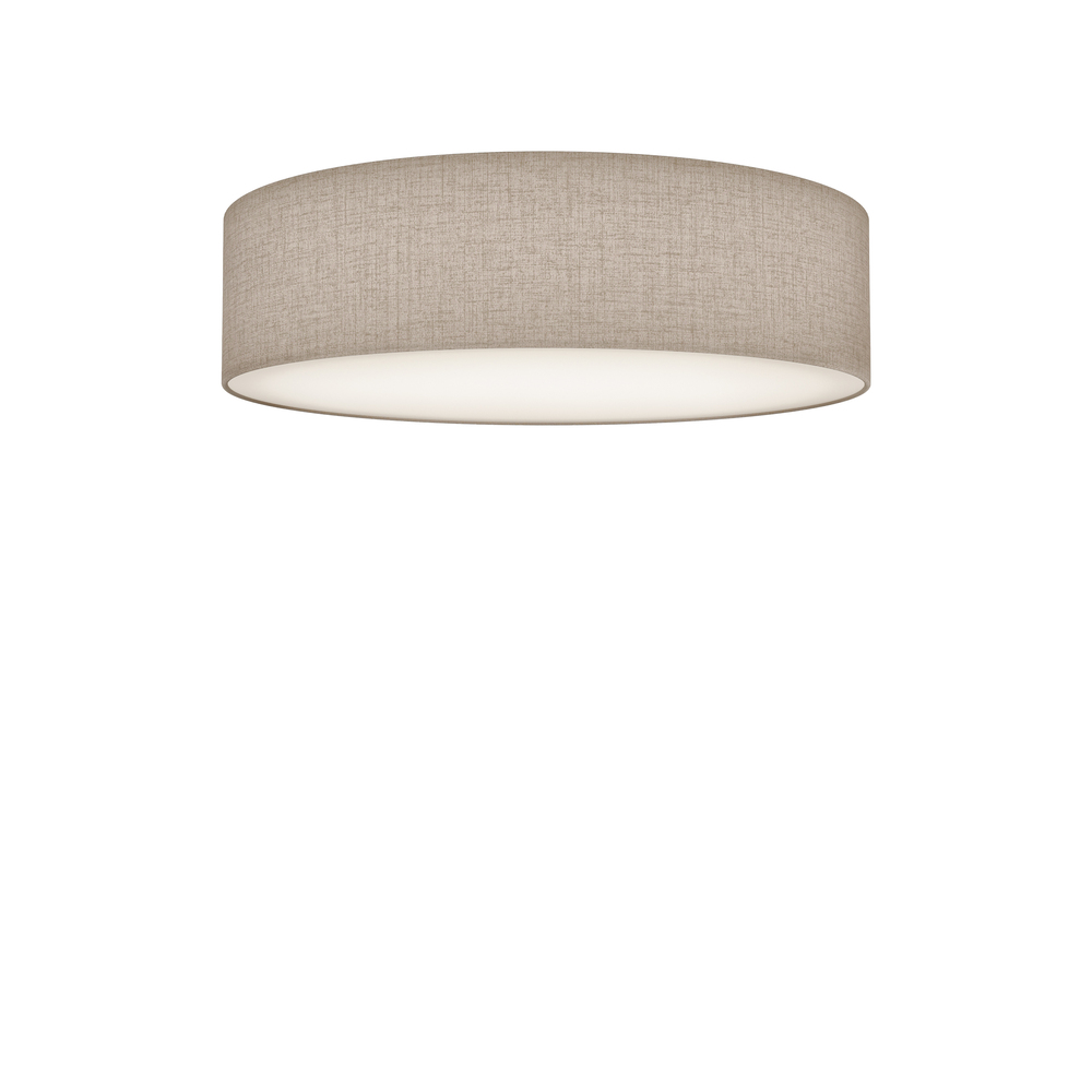 Zoom billede af Soft Ø44 Beige linned plafond Fra Belid - Sk&aelig;rmen i h&oslash;r i en naturlig beige farve er kombineret med en hvid bundplade, der giver et j&aelig;vnt og bl&aelig;ndfrit lys.