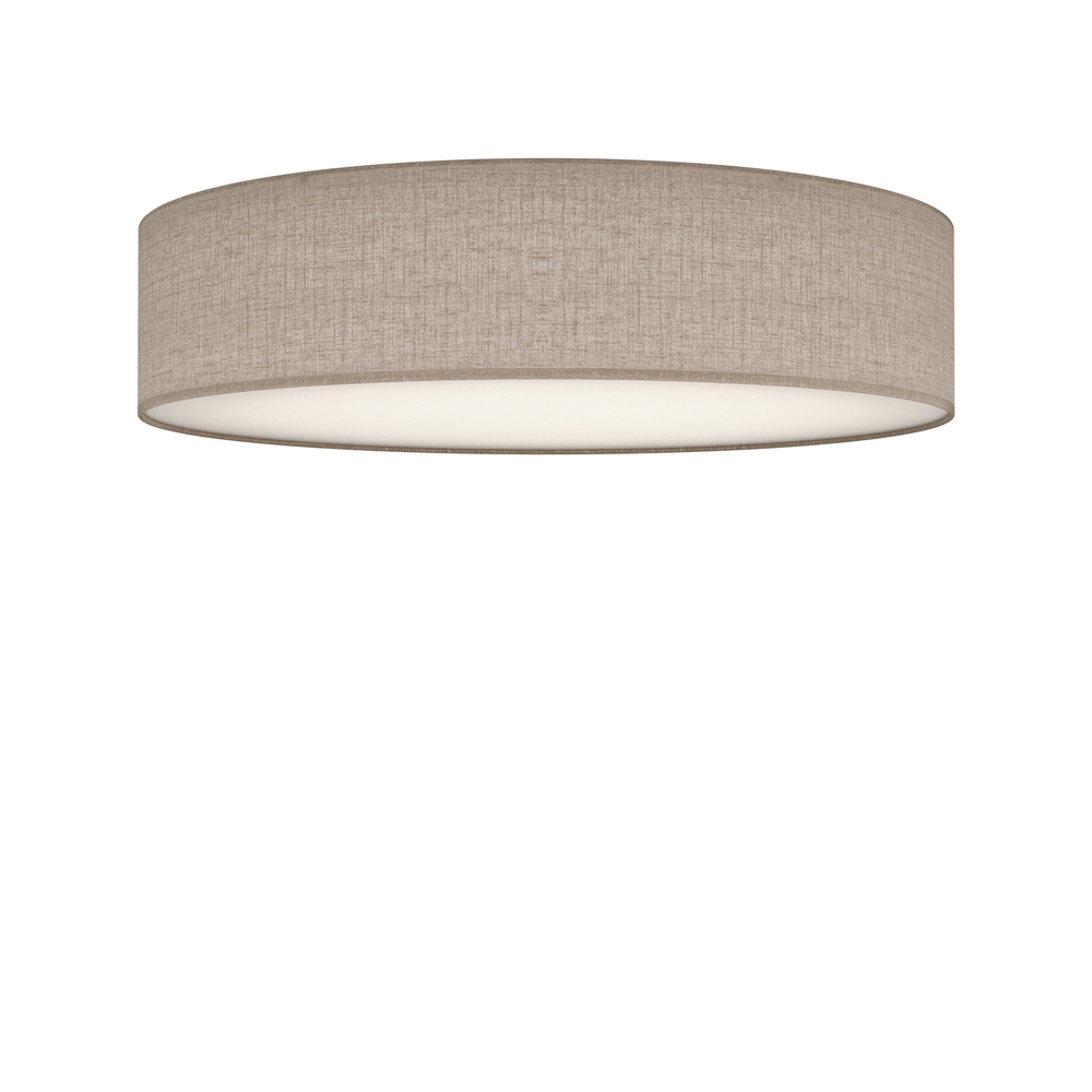 Zoom billede af Soft Ø60 Beige linned plafond Fra Belid - Sk&aelig;rmen i h&oslash;r i en naturlig beige farve er kombineret med en hvid bundplade, der giver et j&aelig;vnt og bl&aelig;ndfrit lys.