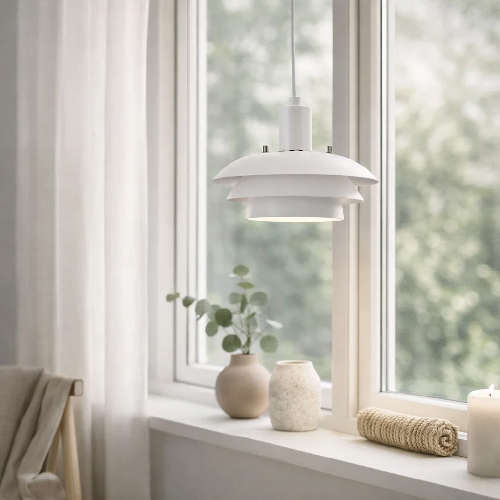 Stealth Ø20 Hvid vindueslampe Fra Nordic Lighting - For at g&oslash;re det nemt for dig at tilpasse udseendet, leveres Stealth med to s&aelig;t detaljer: drejeknapper og ring i b&aring;de kromfinish og hvid finish.