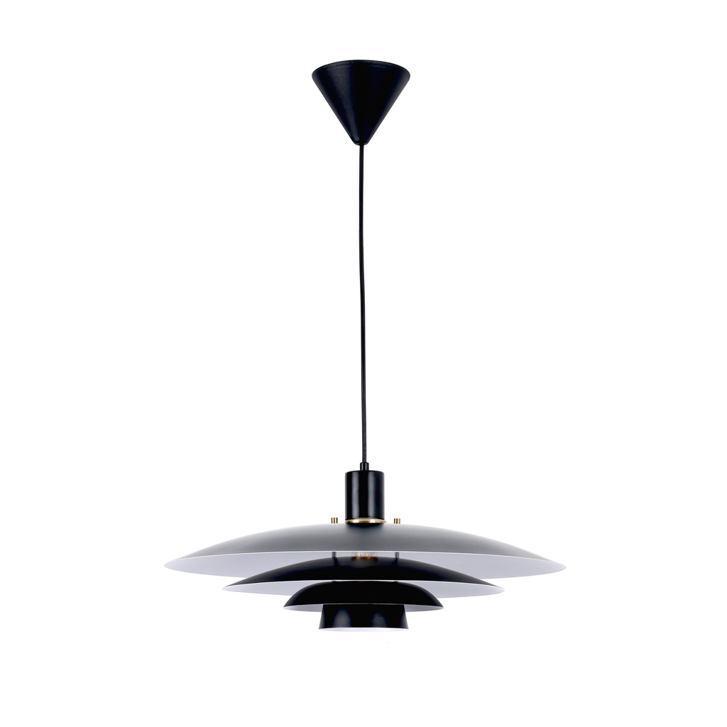 Stealth Ø50 Sort loftslampe Fra Nordic Lighting - Lampen leveres med to s&aelig;t detaljer - knopper og ringe i b&aring;de messing og sort - s&aring; du kan v&aelig;lge udtrykket og tilpasse designet til din indretning.