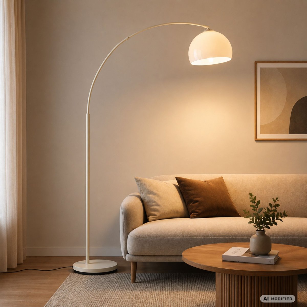 Vessa Beige gulvlampe Fra Brilliant - Det slanke design kombineres med en stabil rund base og passer flot ind i b&aring;de moderne og klassiske stuer.