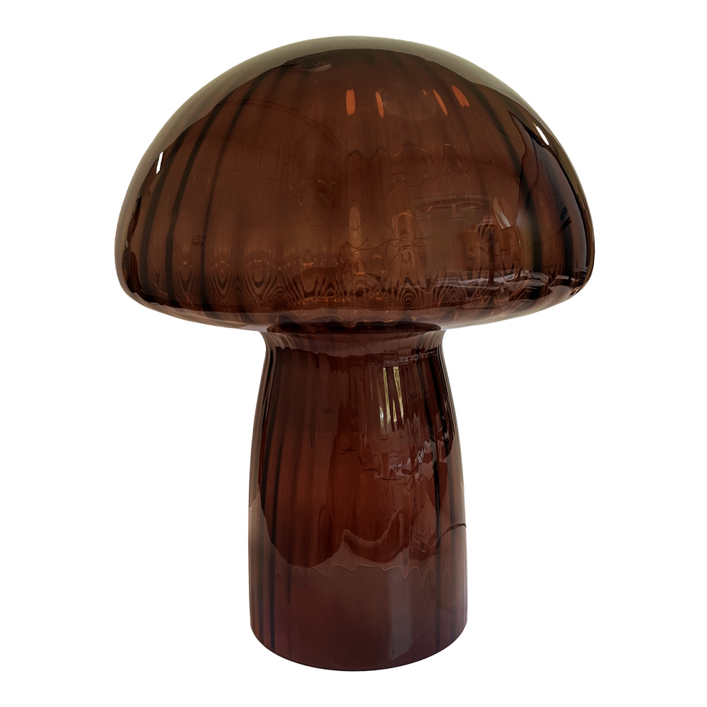 Mushroom 35cm Rødbrun bordlampe Fra Pixie Design - Den er udstyret med en timer og en praktisk 5-trins lysd&aelig;mper til at justere lyset efter behov, hvilket g&oslash;r den perfekt til b&aring;de arbejdsbelysning og hyggelig aftenbelysning.