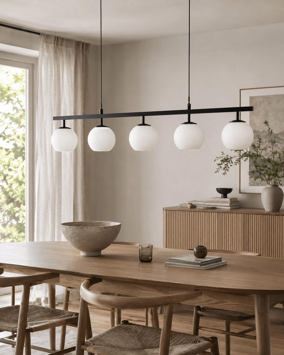 Globi 5 120cm Sort og hvid loftslampe Fra Nordic Lighting - Globi 5 bliver et dekorativt blikfang, der passer lige godt i moderne hjem som i mere klassiske milj&oslash;er.