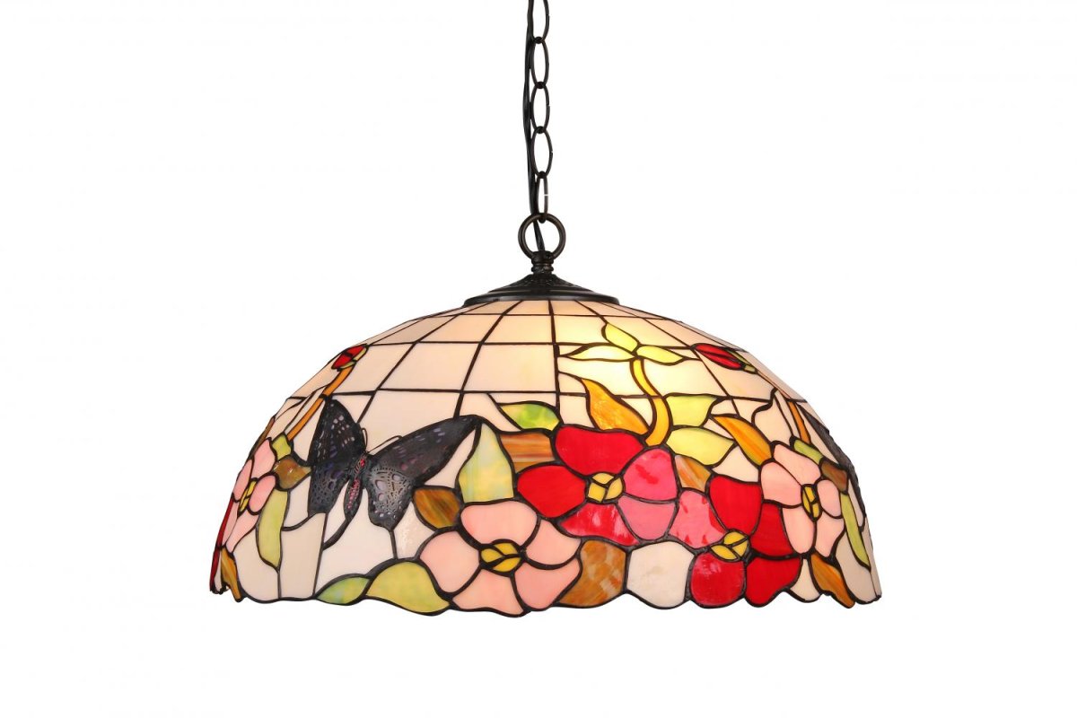 Sommar Ø40 Flerfarvet Fra Norrsken Design - Sommer er en klassisk Tiffany lampe med et smukt design med blomster og sommerfugle i forskellige farver.