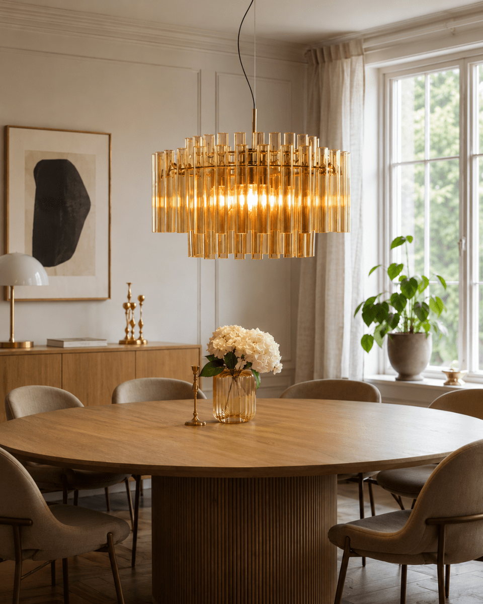 Lancaster Ø54 Messing/rav loftslampe Fra Lampan - Designet med sine lige linjer og varme sk&aelig;rme g&oslash;r lampen perfekt i b&aring;de moderne og klassiske milj&oslash;er.