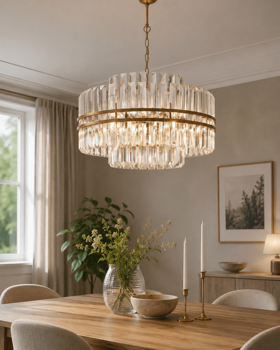 Exeter Ø56 Antik messing krystal Fra Lampan - Lampen er lavet af metal med en smuk antik guldfinish, der giver et varmt og sofistikeret indtryk.