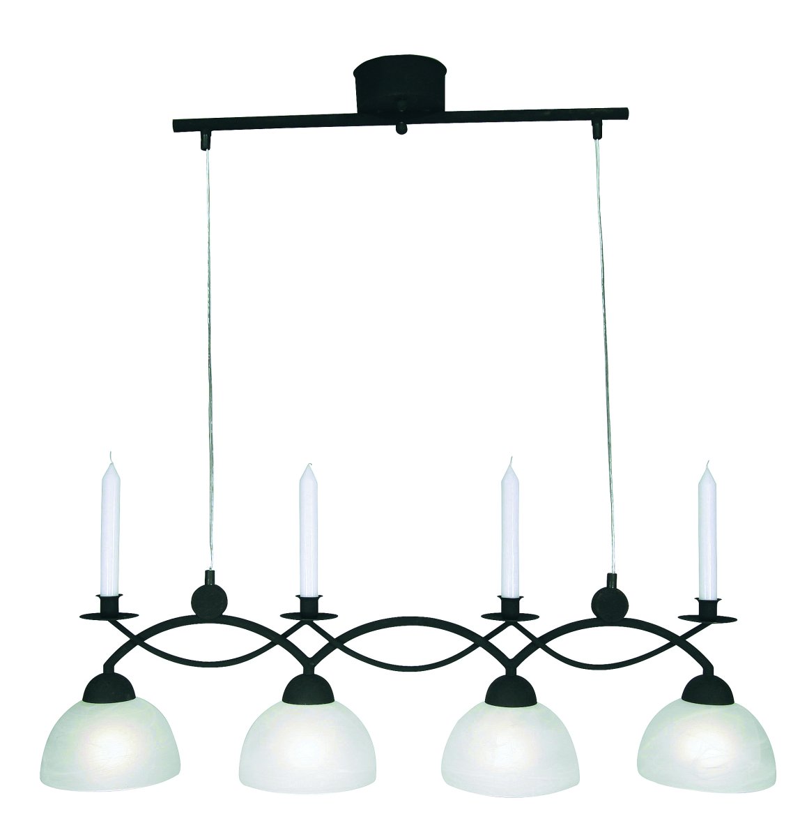 Florens 90cm Sort loftslampe Fra Cottex - Loftlampen Floren i metal og hvidt glas kombinerer elegance og funktionalitet med plads til fire stearinlys, hvilket giver dit hjem et klassisk touch.