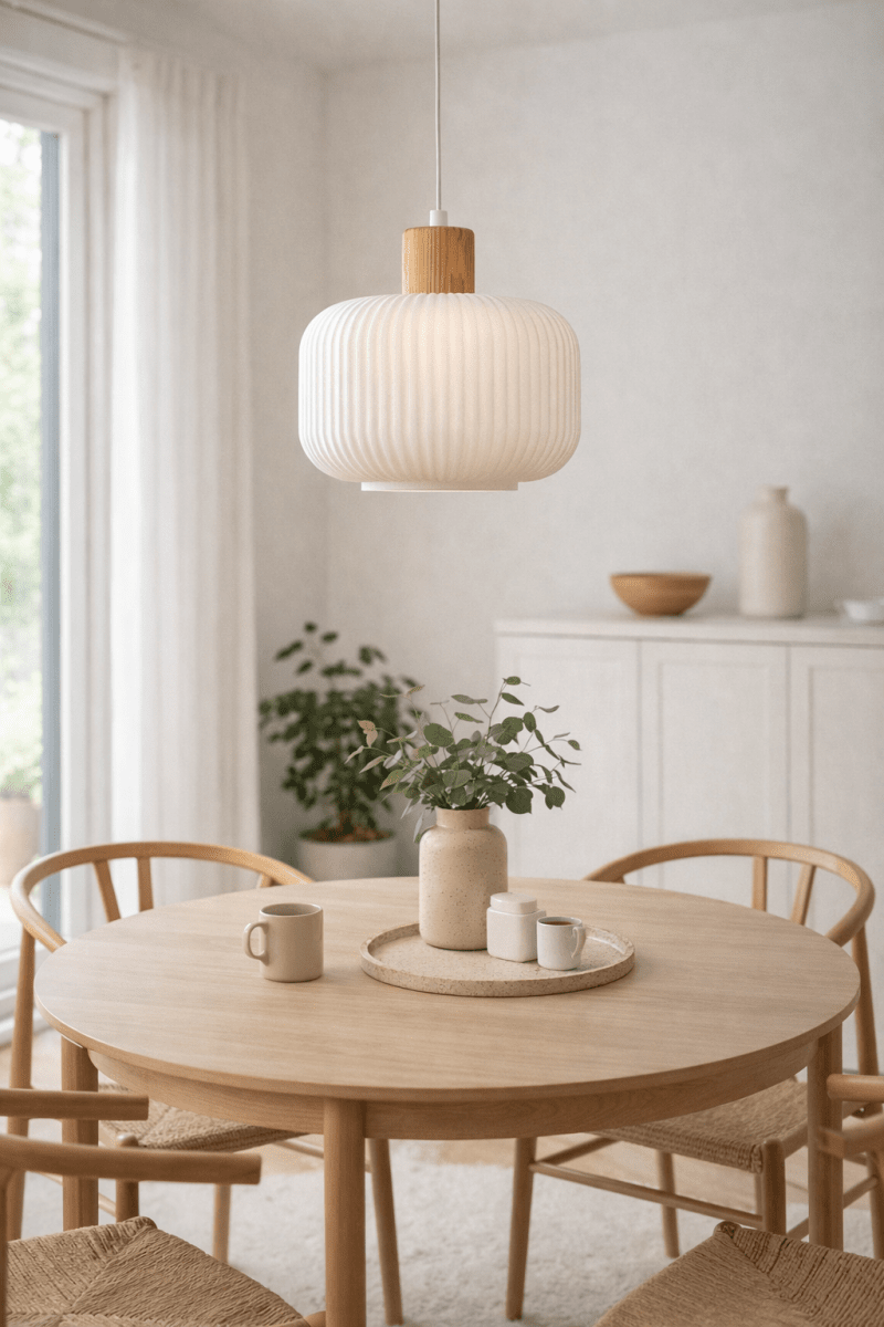 Ekerum Ø30 Hvid loftslampe Fra Nordic Lighting - Oph&aelig;nget i imiteret tr&aelig; tilf&oslash;jer en varm og harmonisk f&oslash;lelse, der passer ind i mange forskellige indretningsstile.