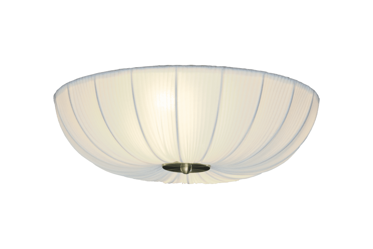 Lady Ø45 Hvid plafond Fra Aneta Lighting - N&aring;r lampen er t&aelig;ndt, spredes et bl&oslash;dt og behageligt lys gennem stoffet og skaber en varm atmosf&aelig;re i rummet.