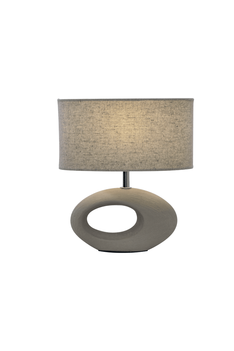 Olina 24cm Brun bordlampe Fra Aneta Lighting - Olina bordlampen har en brun keramisk base med et moderne design og en oval beige tekstilskærm.