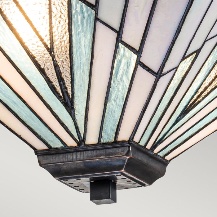 Alderley 38cm Flerfarvet Fra Elstead Lighting - Metalkomponenterne har en dyb vintage bronzefinish og et klassisk art deco-design, der giver et tidløst og elegant look.