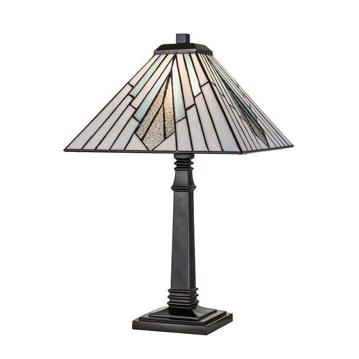Alderley 50cm Flerfarvet Fra Elstead Lighting - Metalkomponenterne har en dyb vintage bronzefinish og et klassisk art deco-design, der giver et tidløst og elegant look.