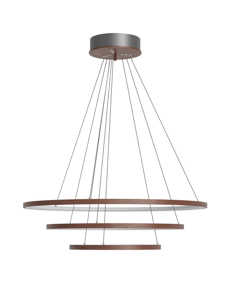 Trione Ø80 Valnød loftslampe Fra By Rydéns - Hver ring (80 cm, 60 cm og 40 cm i diameter) kan nemt justeres i h&oslash;jde og position med lampens wirebeslag.