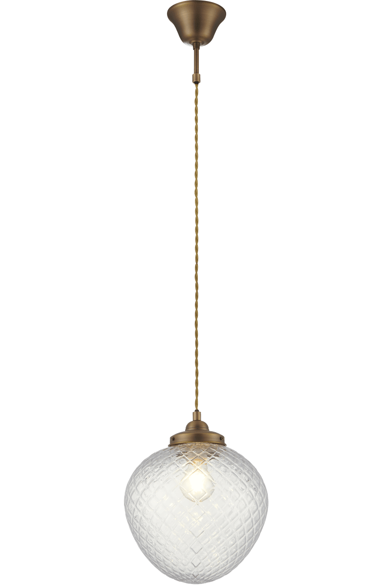 Gatsby Ø25 Antik messing loftslampe Fra Aneta Lighting - Gatsby loftspendlen har et klassisk og elegant udtryk med detaljer i antik messingfinish og en dekorativ sk&aelig;rm i klart, sortlakeret glas.