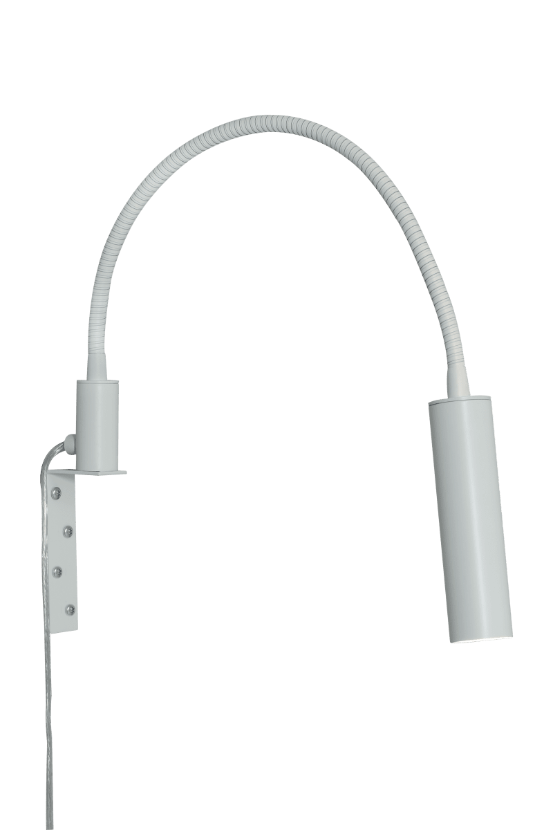 Artic Flex Hvid læselampe Fra Aneta Lighting - Leveres med en integreret LED-lyskilde med lysd&aelig;mperfunktion, der er let tilg&aelig;ngelig p&aring; lampehovedet.