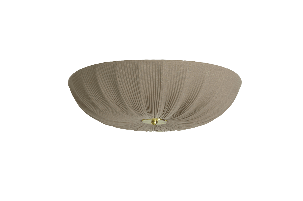 Lady Ø55 Grå plafond Fra Aneta Lighting - N&aring;r lampen er t&aelig;ndt, spredes et bl&oslash;dt og behageligt lys gennem stoffet og skaber en varm atmosf&aelig;re i rummet.