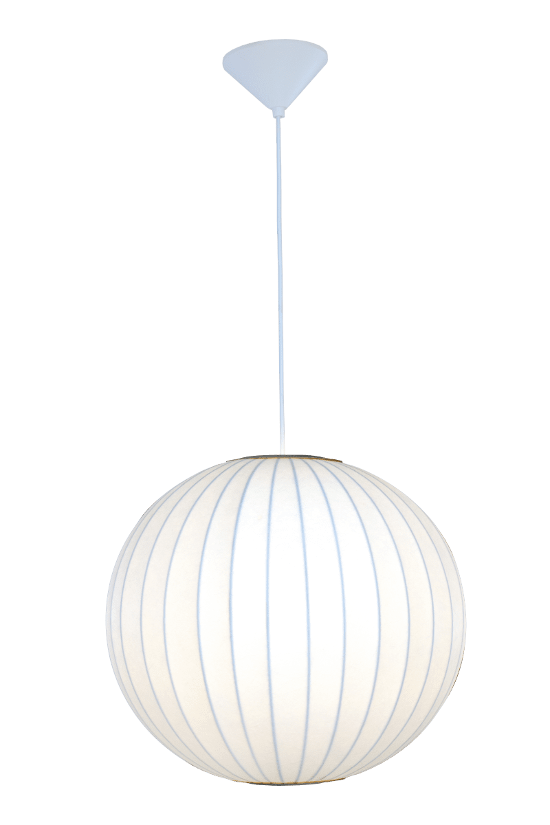 Kanoa Ø40 Hvid loftslampe Fra Aneta Lighting - N&aring;r lampen er t&aelig;ndt, spredes et behageligt lys gennem stoffet og bidrager til en varm og hyggelig f&oslash;lelse i rummet.