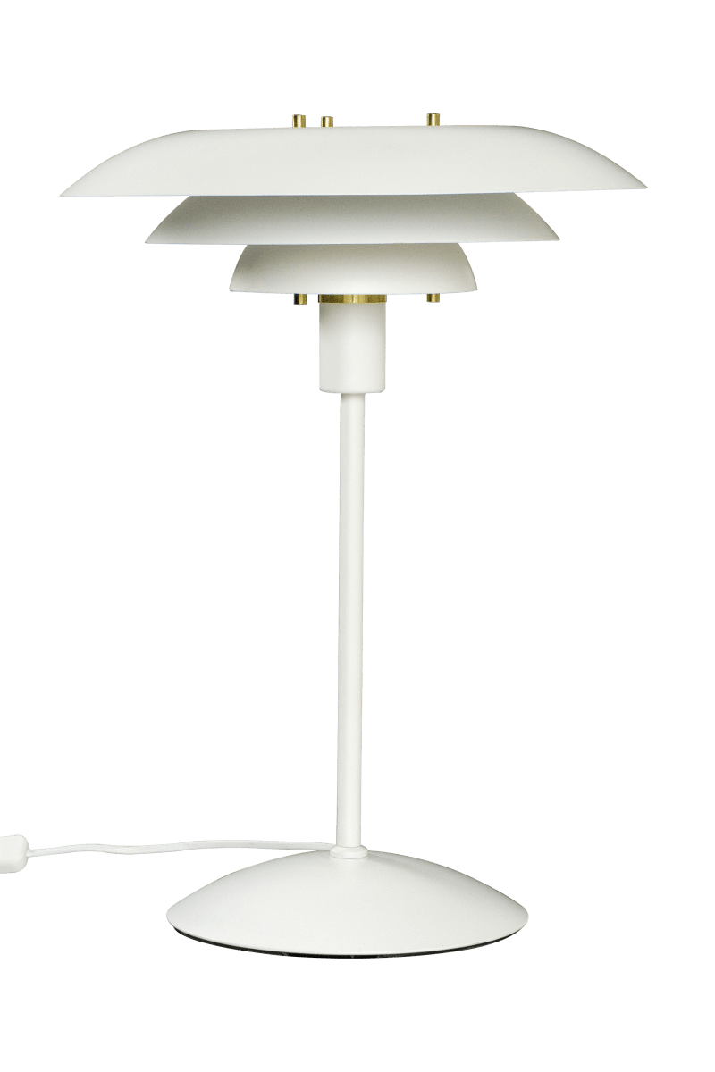 Epsilon 53cm Hvid bordlampe Fra Aneta Lighting - Epsilon bordlampen har et klassisk design med tre kompositskærme i hvidlakeret metal, der fordeler lyset på; en flot måde og forhindrer blænding.