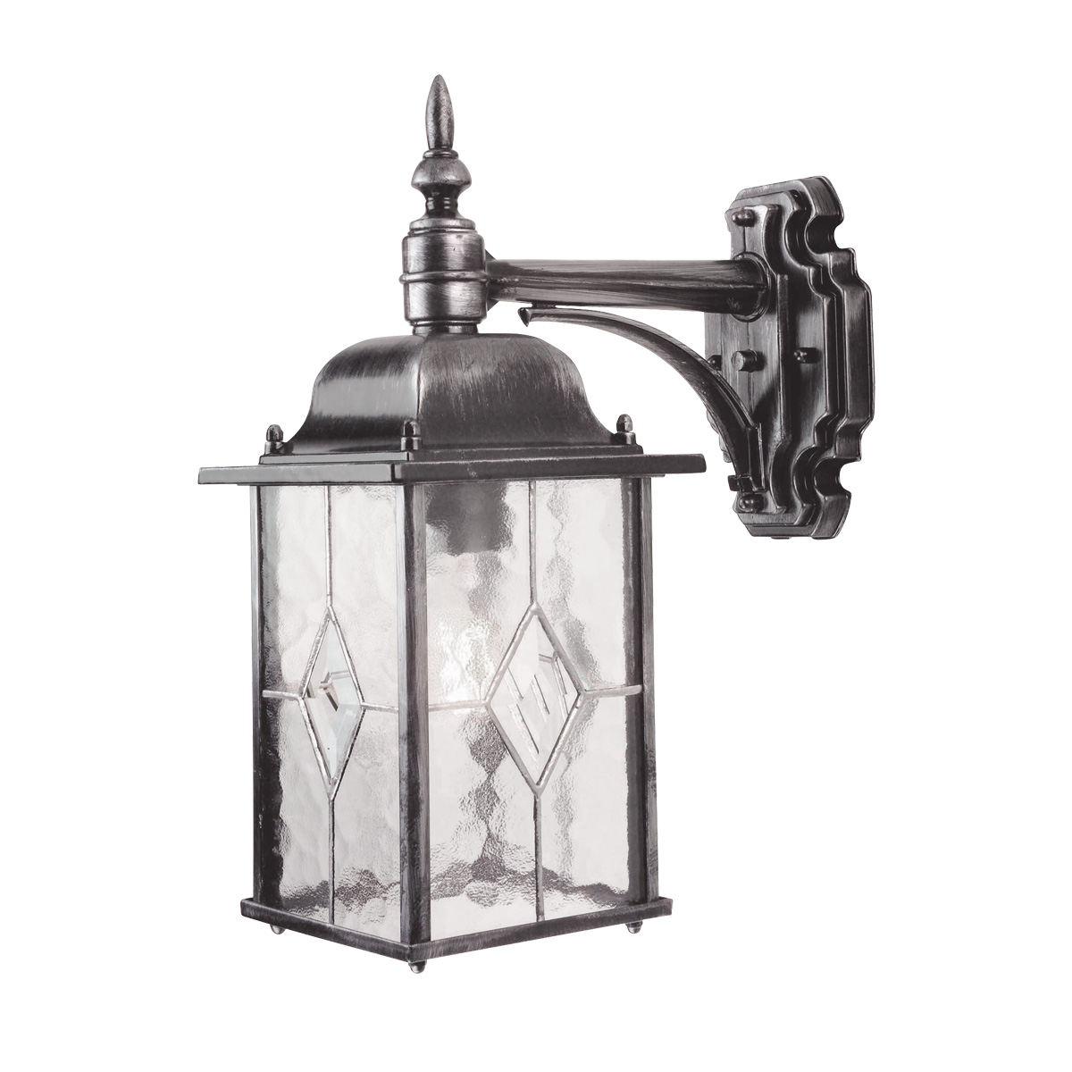 Wexford Sølv udendørslampe Fra Elstead Lighting - Wexford er en klassisk væglampe til udendørs brug, fremstillet af aluminium med en elegant finish i mørk sølv og dekorative glaspartier med blyindfattet mønster.