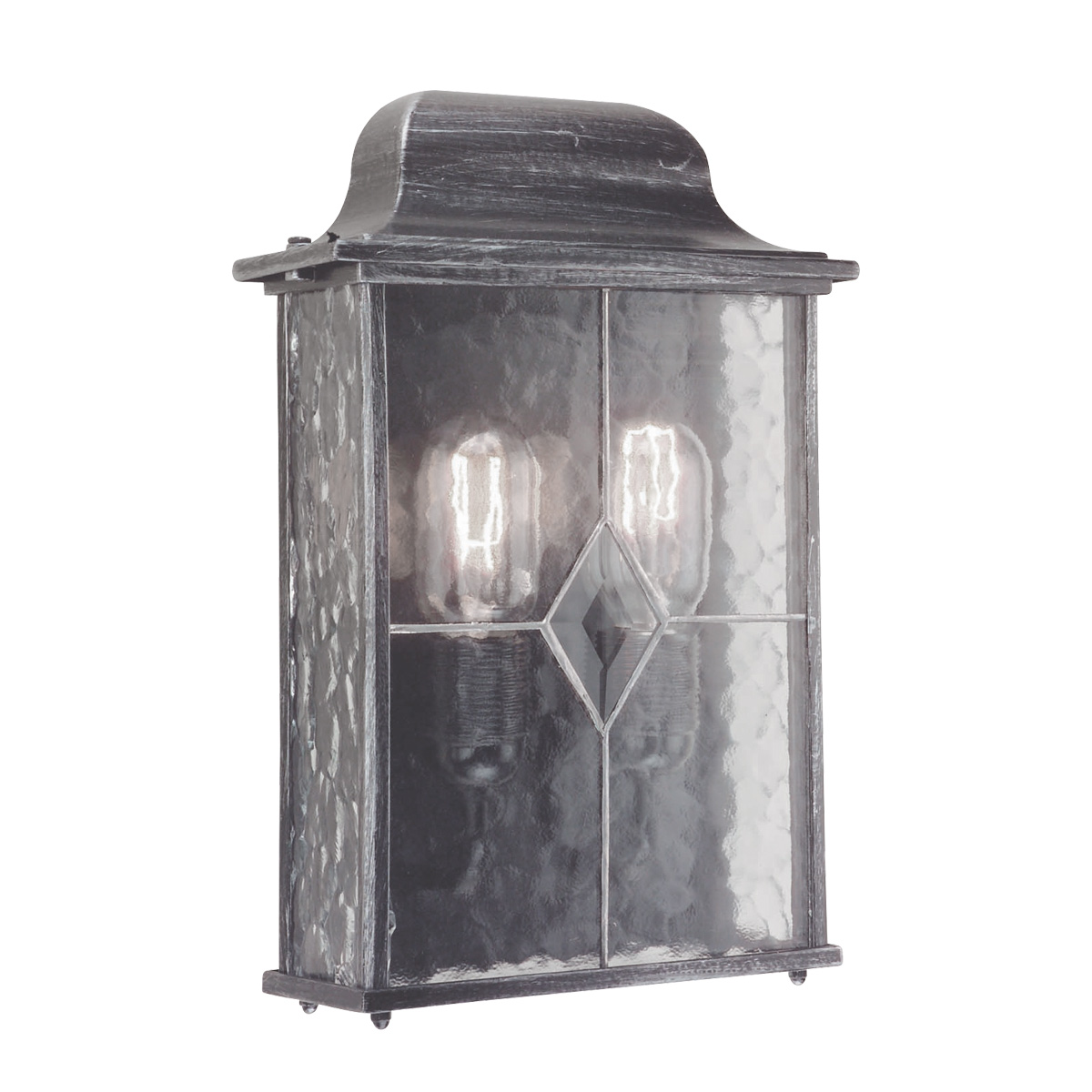 Wexford Sølv udendørslampe Fra Elstead Lighting - Wexford er en klassisk udendørs væglampe, fremstillet af aluminium med en elegant mørk sølvfinish og dekorative glaspaneler med blyindfattet mønster.