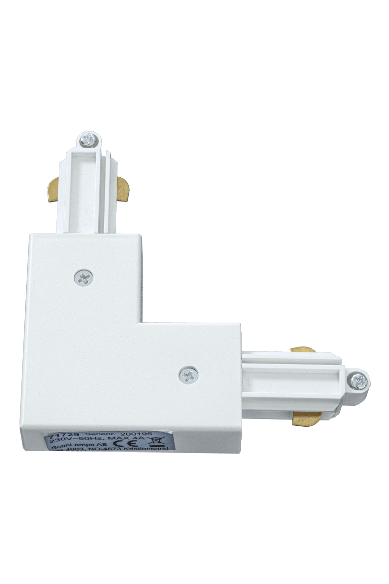 L-Kobling Venstre Mat hvid Fra Aneta Lighting - Joint med 90&deg; vinkel til Anetas Trackline skinnesystem.