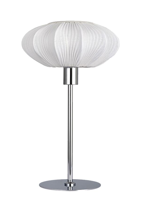 Mamsell 37cm Chrom bordlampe Fra Aneta Lighting - Mamsell bordlampe er beklædt med fint plisseret strækstof, der giver et behageligt let dæmpet lys.