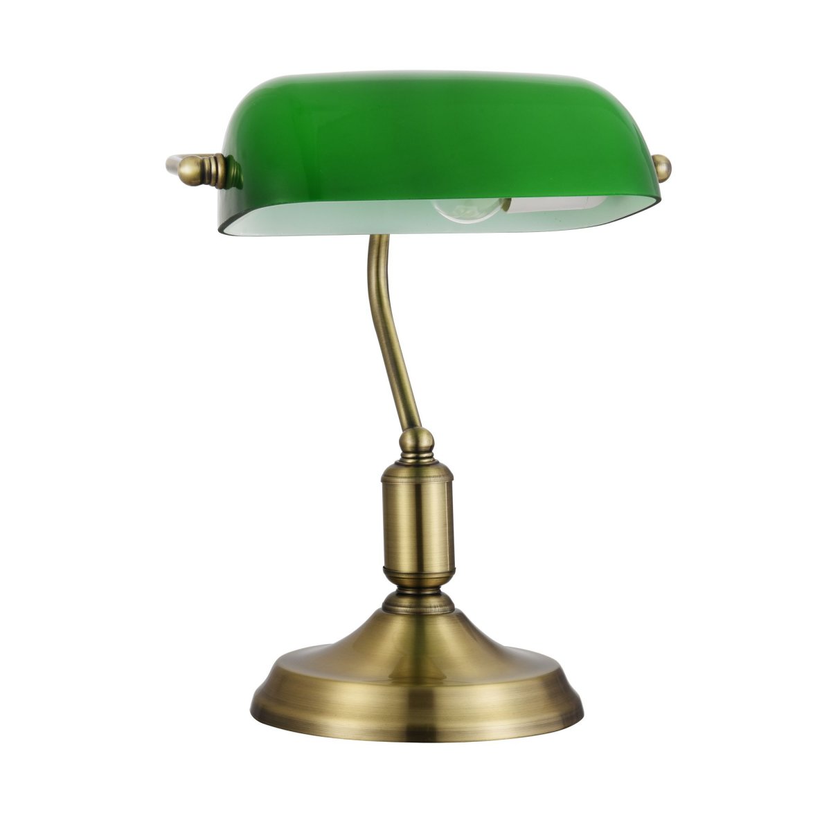 Kiwi 36cm Messing skrivebordslampe Fra Maytoni - Med sin gr&oslash;nne glaskuppel og antikke messingsokkel udstr&aring;ler denne lampe en sofistikeret charme, der er perfekt til et hjemmekontor, et bibliotek eller et studie.