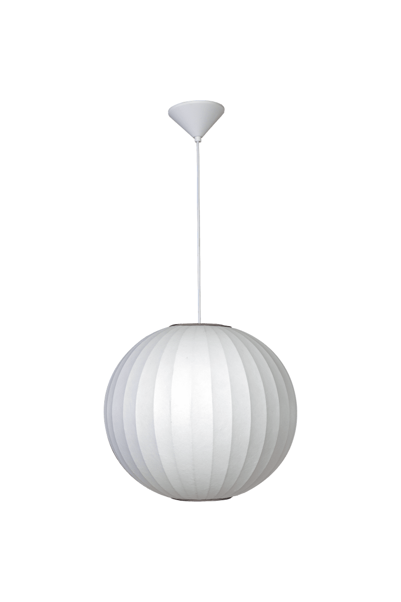 Kanoa Ø40 Hvid loftslampe Fra Aneta Lighting - N&aring;r lampen er t&aelig;ndt, spredes et behageligt lys gennem stoffet og bidrager til en varm og hyggelig f&oslash;lelse i rummet.