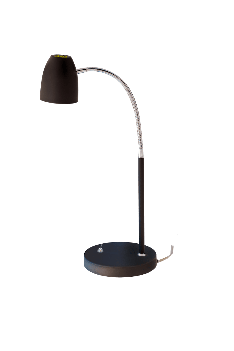 Sandnes 44cm Sort skrivebordslampe Fra Aneta Lighting - Sandnes bordlampe i metal i sort med kromdetaljer er perfekt som læselampe på skrivebordet eller ved siden af sengen.
